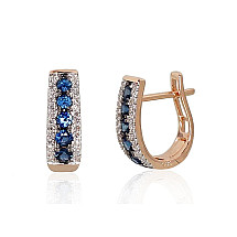 Gold earrings with 'english' lock, Red Gold 585 fineness, Rhodium (Plating) , Diamonds , Sapphire