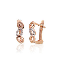 Gold earrings with 'english' lock, Red Gold 585 fineness, Rhodium (Plating) , Diamonds