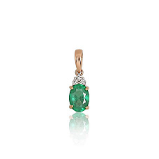 Gold pendant, Red Gold 585 fineness, Rhodium (Plating) , Diamonds , Emerald