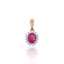Gold pendant, Red Gold 585 fineness, Rhodium (Plating) , Diamonds , Ruby