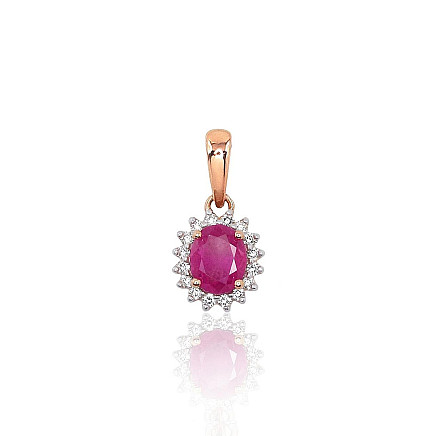 With precious stones,  - Gold pendant, Red Gold 585 fineness, Rhodium (Plating) , Diamonds , Ruby
