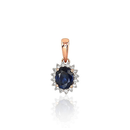 With precious stones,  - Gold pendant, Red Gold 585 fineness, Rhodium (Plating) , Diamonds , Sapphire