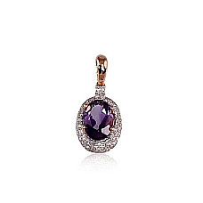 Gold pendant, Red Gold 585 fineness, Rhodium (Plating) , Diamonds , Amethyst