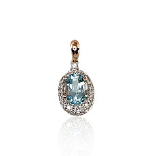 Gold pendant, Red Gold 585 fineness, Rhodium (Plating) , Diamonds , Sky Blue Topaz