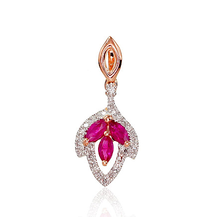 With precious stones,  - Gold pendant, Red Gold 585 fineness, Rhodium (Plating) , Diamonds , Ruby