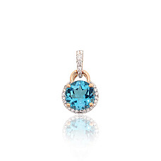 Gold pendant, Red Gold 585 fineness, Rhodium (Plating) , Diamonds , Blue Topaz