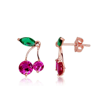 Classic Studs,  - Gold classic studs earrings, Red Gold 585 fineness, Zirkons
