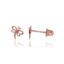 Gold screw studs earrings, Red Gold 585 fineness, Zirkons