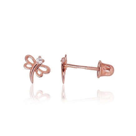screw studs,  - Gold screw studs earrings, Red Gold 585 fineness, Zirkons