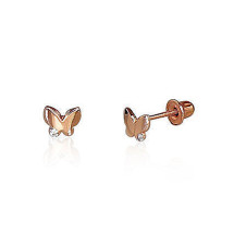 Gold screw studs earrings, Red Gold 585 fineness, Zirkons