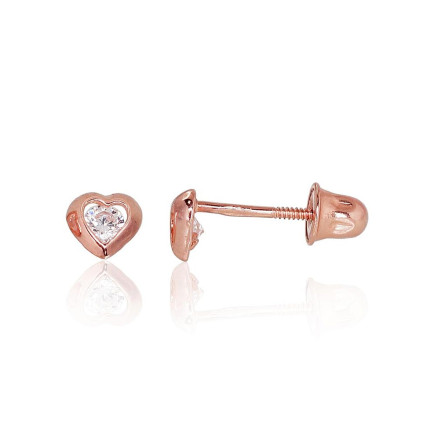 screw studs,  - Gold screw studs earrings, Red Gold 585 fineness, Zirkons