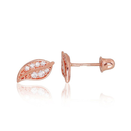 screw studs,  - Gold screw studs earrings, Red Gold 585 fineness, Zirkons