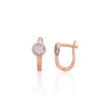Gold earrings with 'english' lock, Red Gold 585 fineness, Rhodium (Plating), Zirkons