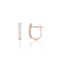 Gold earrings with 'english' lock, Red Gold 585 fineness, Rhodium (Plating), Zirkons