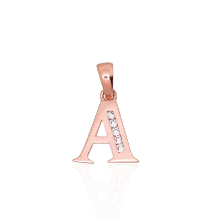Letters,  - Gold pendant, Red Gold 585 fineness, Zirkons, Letter: A
