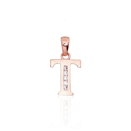 Letters,  - Gold pendant, Red Gold 585 fineness, Zirkons, Letter: T