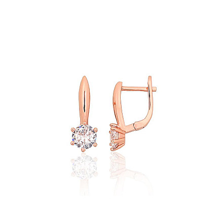 English lock,  - Silver earrings with english lock, Silver 925 fineness, red gold (Plating), Zirkons