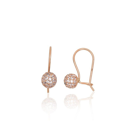 on hooks,  - Gold hook earrings, Red Gold 585 fineness, Zirkons