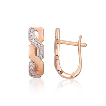 Gold earrings with 'english' lock, Red Gold 585 fineness, Rhodium (Plating), Zirkons