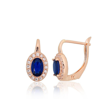 English lock,  - Gold earrings with english lock, Red Gold 585 fineness, Zirkons