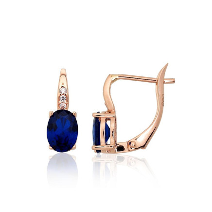English lock,  - Gold earrings with english lock, Red Gold 585 fineness, Zirkons