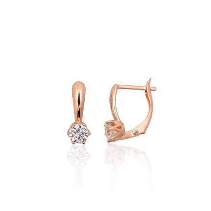 English lock,  - Gold earrings with english lock, Red Gold 585 fineness, Zirkons