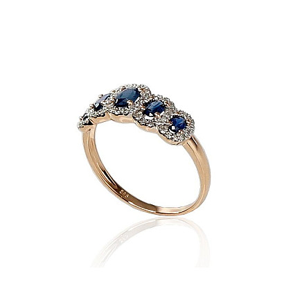 Gold ring, 18, 1.8 g, Red Gold 585 fineness, Rhodium (Plating) , Diamonds , Sapphire, - 1100203000247 With precious stones, - Gold ring, 18, 1.8 g, Red Gold 585 fineness, Rhodium (Plating) , Diamonds , Sapphire