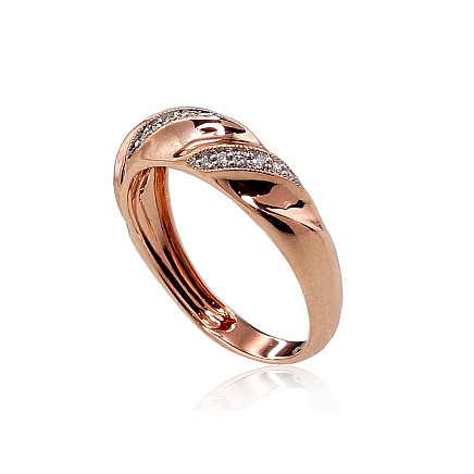 Gold ring, 19, 2.4 g, Red Gold 585 fineness, Rhodium (Plating) , Diamonds, - 1100424000033 With precious stones, - Gold ring, 19, 2.4 g, Red Gold 585 fineness, Rhodium (Plating) , Diamonds