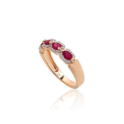Gold ring, 18, 2.93 g, Red Gold 585 fineness, Rhodium (Plating) , Diamonds , Ruby, - 1101220000074 With precious stones, - Gold ring, 18, 2.93 g, Red Gold 585 fineness, Rhodium (Plating) , Diamonds , Ruby