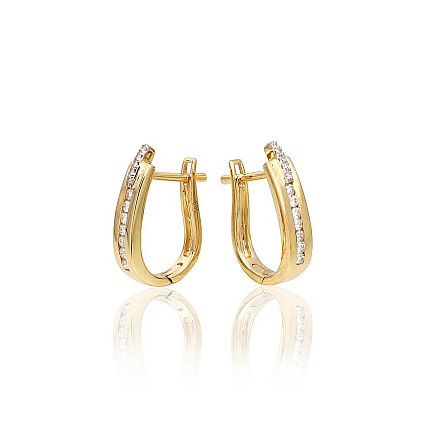 Gold earrings with english lock, 2 g, Yellow Gold 585 fineness, Rhodium (Plating) , Diamonds, - 1200386000147 English lock, - Gold earrings with english lock, 2 g, Yellow Gold 585 fineness, Rhodium (Plating) , Diamonds