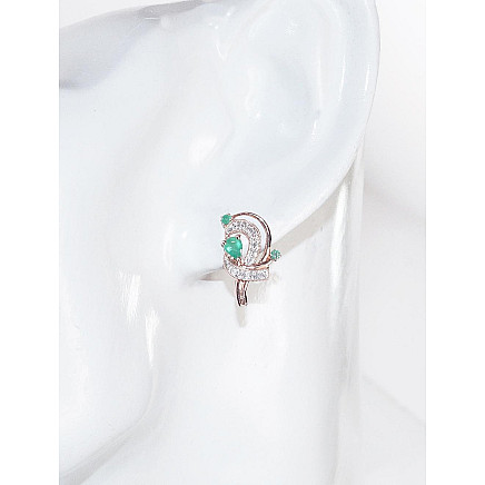 English lock,  - Gold earrings with english lock, 3.43 g, Red Gold 585 fineness, Rhodium (Plating) , Diamonds , Emerald