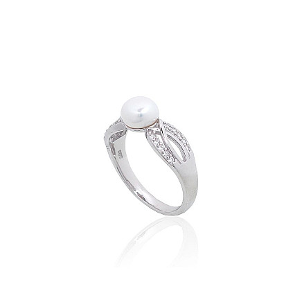 Women,  - Silver ring, 18, 3.1 g, Silver 925 fineness, Rhodium (Plating), Zirkons , Fresh-water Pearl