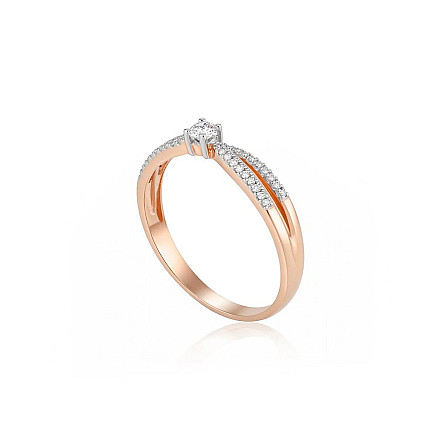 Engagement rings,  - Gold ring, Red Gold 585 fineness, Rhodium (Plating), Diamonds