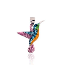 Hummingbird, Bird, Silver pendant, Silver 925 fineness, Rhodium (Plating), Jewelery enamel