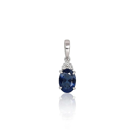 With precious stones,  - Gold pendant, White Gold 585 fineness, Diamonds , Sapphire