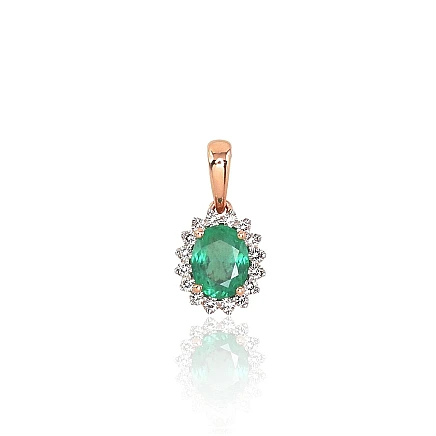 With precious stones,  - Gold pendant, Red Gold 585 fineness, Rhodium (Plating) , Diamonds , Emerald