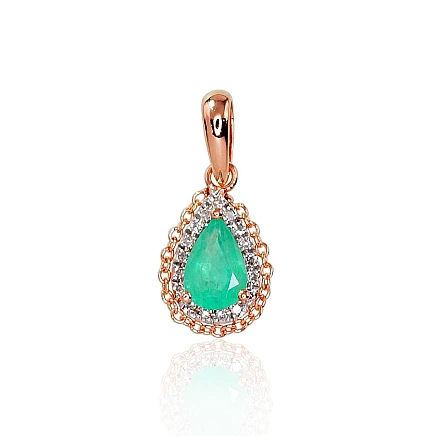 With precious stones,  - Gold pendant, Red Gold 585 fineness, Rhodium (Plating) , Diamonds , Emerald