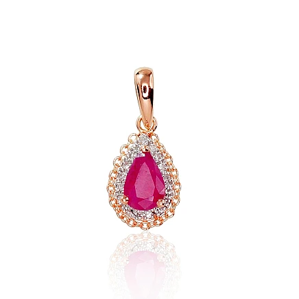 With precious stones,  - Gold pendant, Red Gold 585 fineness, Rhodium (Plating) , Diamonds , Ruby