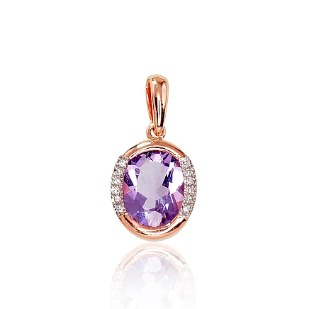 With precious stones,  - Gold pendant, Red Gold 585 fineness, Rhodium (Plating) , Diamonds , Amethyst