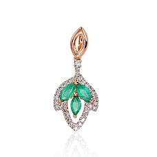 Gold pendant, Red Gold 585 fineness, Rhodium (Plating) , Diamonds , Emerald