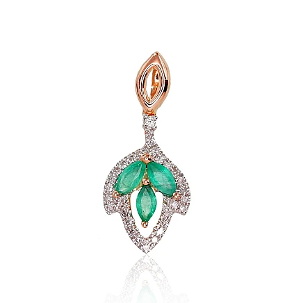 With precious stones,  - Gold pendant, Red Gold 585 fineness, Rhodium (Plating) , Diamonds , Emerald