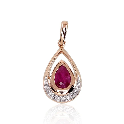 With precious stones,  - Gold pendant, Red Gold 585 fineness, Rhodium (Plating) , Diamonds , Ruby