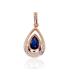 Gold pendant, Red Gold 585 fineness, Rhodium (Plating) , Diamonds , Sapphire