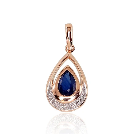 With precious stones,  - Gold pendant, Red Gold 585 fineness, Rhodium (Plating) , Diamonds , Sapphire