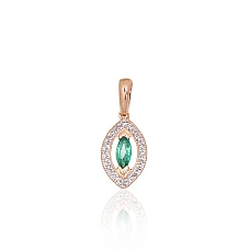 Gold pendant, Red Gold 585 fineness, Rhodium (Plating) , Diamonds , Emerald