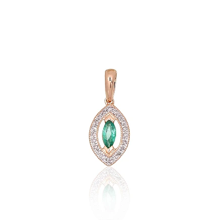 With precious stones,  - Gold pendant, Red Gold 585 fineness, Rhodium (Plating) , Diamonds , Emerald