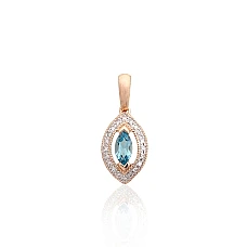 Gold pendant, Red Gold 585 fineness, Rhodium (Plating) , Diamonds , Blue Topaz