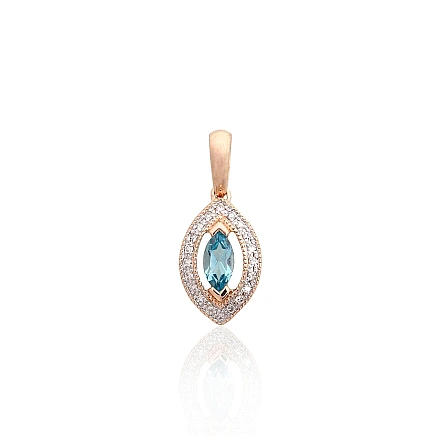 With precious stones,  - Gold pendant, Red Gold 585 fineness, Rhodium (Plating) , Diamonds , Blue Topaz