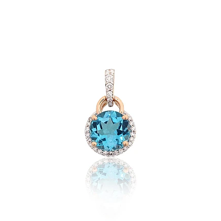 With precious stones,  - Gold pendant, Red Gold 585 fineness, Rhodium (Plating) , Diamonds , Blue Topaz