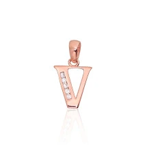 Gold pendant, Red Gold 585 fineness, Zirkons, Letter: V